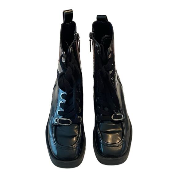 Larroude Joan Platform Leather Ankle Boots Lace Up Side Zipper Black Size 8 - Picture 3 of 10